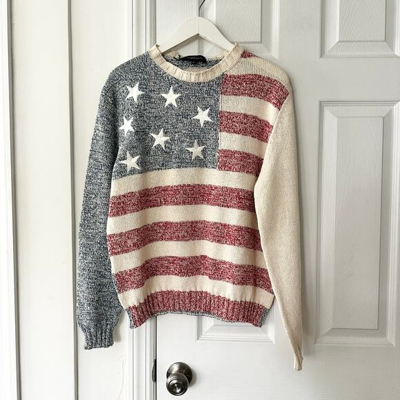 Setball Vintage NWT Silk Cotton American Flag Embroidered Stars Sweater IT 50 M - Picture 1 of 10